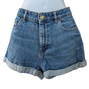 Zara High Waisted Mom-Style Blue Denim Cuffed Shorts Womens Size 8
